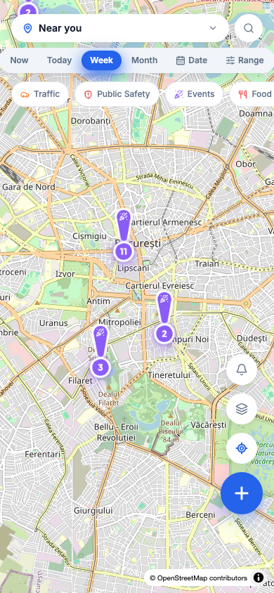 La carte Pinyap, en version mobile, avec les mêmes filtres de catégorie et de période.